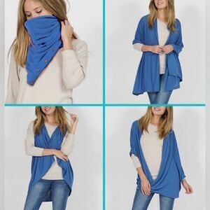42POPS Blue Snap Button Convertible Multi Use Wrap Scarf Shawl